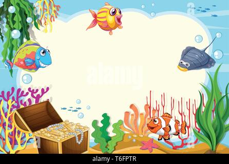 Underwater sea creature frame illustration Stock Vector