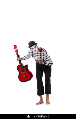 Mime playing guitar isolated on white Stock Photo