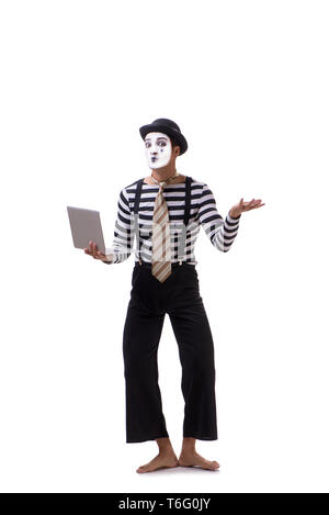 Mime with laptop isolated on white background Stock Photo