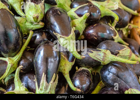 Baby eggplants in the market Stock Photo