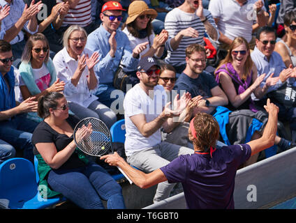 Munich, Germany. 01st May, 2019. Alexander Sascha ZVEREV (GER) celebrates his match against Juan Ignacio LONDERO (ARG). Zverev won 5-7, 6-1 at the Tennis BMW International Open by FWU, ATP in Munich, May 01, 2019. Credit: Peter Schatz/Alamy Live News Stock Photo