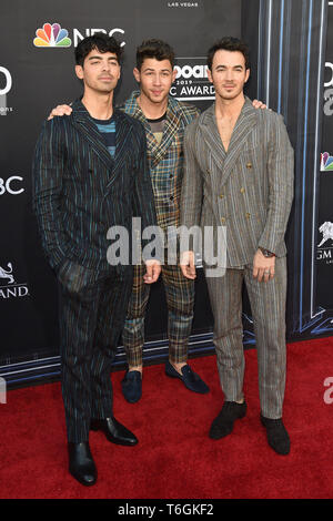 LAS VEGAS, NV - MAY 01: Joe Jonas, Nick Jonas and Kevin Jonas of the Jonas Brothers attends the 2019 Billboard Music Awards at MGM Grand Garden Arena on May 1, 2019 in Las Vegas, Nevada. Photo: imageSPACE Stock Photo