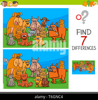 Differences game with cartoon cats and dogs characters Stock Photo - Alamy
