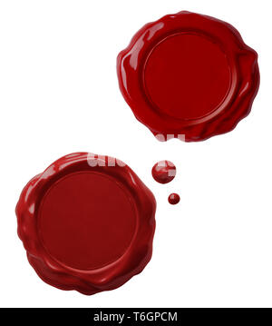 Old red wax seals collection isolated on white Stock Photo