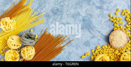 Different types of pasta from durum wheat. Stock Photo