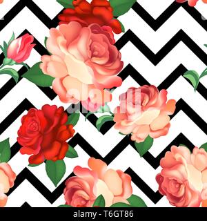 Seamless floral pattern with flowers, watercolor. Vector illustration. Stock Vector