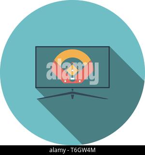 Baseball Tv Translation Icon. Flat Circle Stencil Design With Long Shadow. Vector Illustration. Stock Vector