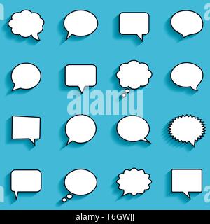 Abstract white speech bubbles set on blue background, paper art style, vector illustration Stock Vector
