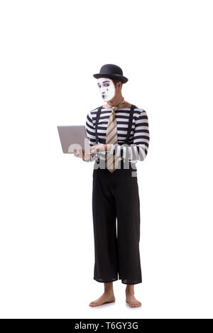 Mime with laptop isolated on white background Stock Photo