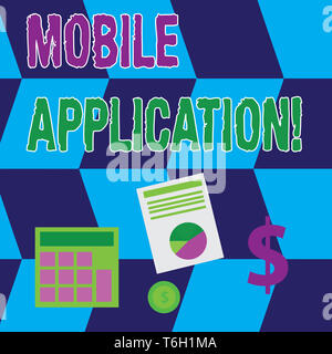 Text sign showing Mobile Application. Business photo text application software designed to run on a mobile device Computing Dollar Investment in Gold  Stock Photo