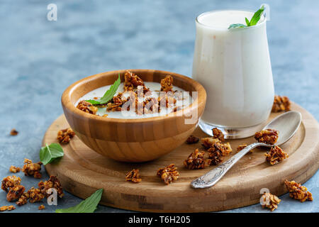Natural yogurt with homemade granola. Stock Photo