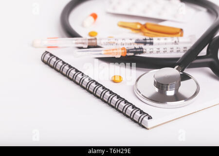 Medical objects flat lay Stock Photo