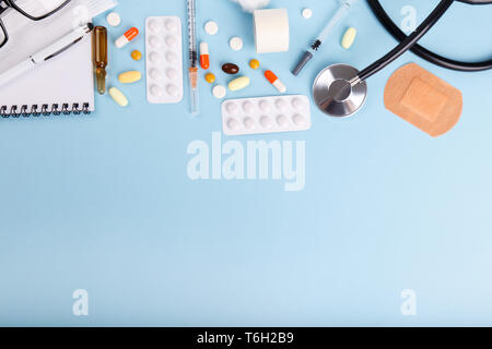 Medical objects flat lay Stock Photo
