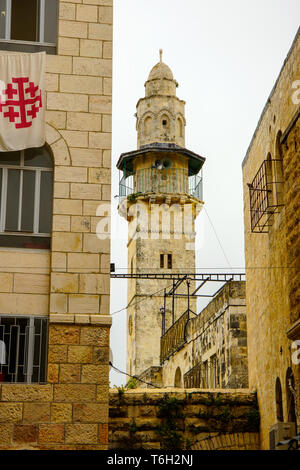 Minaret of Mosque of Omar, Old Jerusalem, Israel. Stock Photo