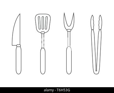 barbecue cutlery outline drawing isolated on white background vector illustration EPS10 Stock Vector