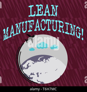 Text sign showing Lean Manufacturing. Business photo text focus on minimizing waste within analysisufacturing systems Airplane with Moving Icon Flying Stock Photo