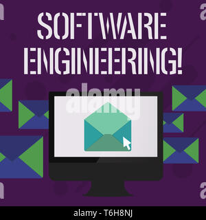 Writing note showing Software Engineering. Business concept for apply engineering to the development of software Open Envelope inside Computer Letter  Stock Photo