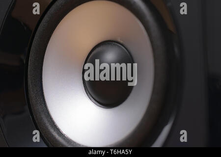 Studio speaker detail, black and silver driver Stock Photo