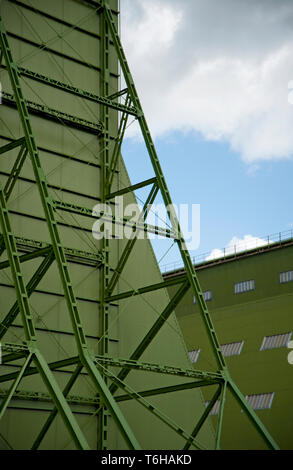 The roll back doors of the oversized Cardington Airship Sheds 1 and 2. Built in 1916 and used to build RAF airships including the ill fated R101. Stock Photo