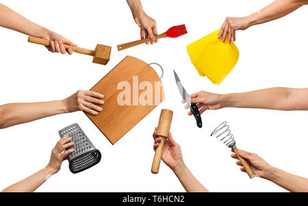 set of tools for kitchen works, on white background