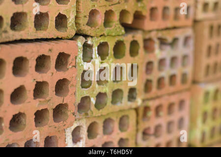 Hollow red bricks, patterned background Stock Photo