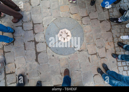 Kilometre zero point outside the main entrance to Notre-dame, Paris Stock Photo