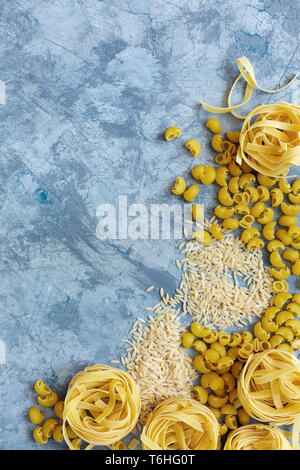 Different types of pasta from durum wheat. Stock Photo