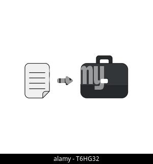 Vector icon concept of written paper into black briefcase. Black outlines and colored. Stock Vector
