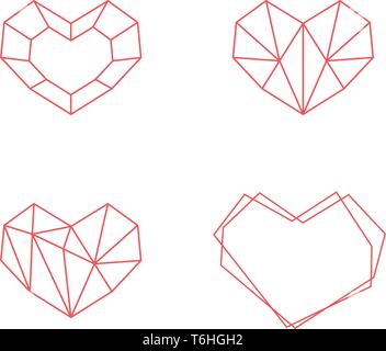 Geometric Heart Shapes Collection. Set of Heart Logos in Vector. Heart Logo Symbol and Icons Valentines day Stock Vector
