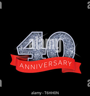 Number 40 silver sparkling anniversay celebration banner. 3D Render Stock Photo