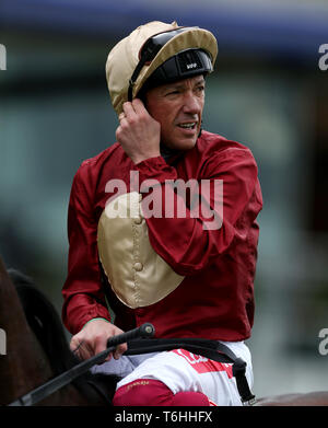 Muchly ridden by jockey Frankie Dettori after winning the Naas Racecourse Royal Ascot Trials Day British EBF Fillies' Conditions Stakes during Royal Ascot Trials Day at Ascot Racecourse. Stock Photo