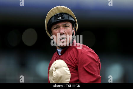 Muchly ridden by jockey Frankie Dettori after winning the Naas Racecourse Royal Ascot Trials Day British EBF Fillies' Conditions Stakes during Royal Ascot Trials Day at Ascot Racecourse. Stock Photo