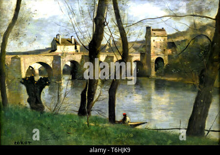 Le pont de Mantes (environs de Paris) - The Mantes Bridge (around Paris) Jean Baptiste Camille Corot ,1796-1875, France, French. Stock Photo