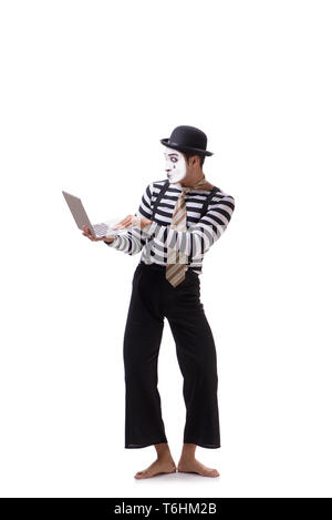 Mime with laptop isolated on white background Stock Photo