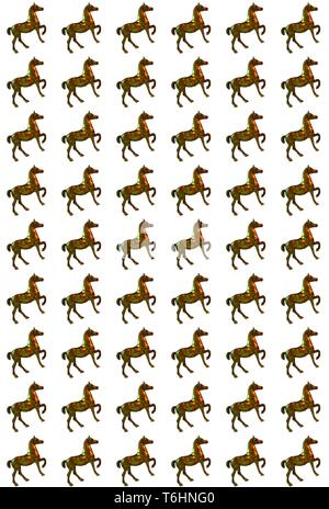 Pattern background made from figure of a brassy horse in stand up position over the white background - Image Stock Photo