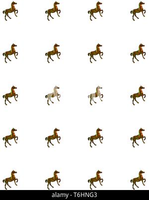 Pattern background made from figure of a brassy horse in stand up position over the white background - Image Stock Photo