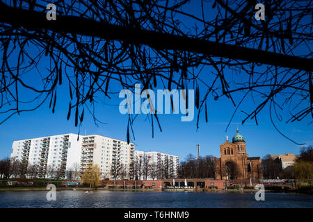 St Michael's Church and apartment blocks in Berlin, Germany. Stock Photo