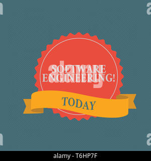 Writing note showing Software Engineering. Business concept for apply engineering to the development of software Color Seal Sticker with Jagged Edge a Stock Photo