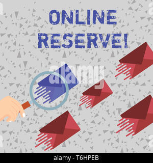 Word writing text Online Reserve. Business photo showcasing enables customers to check availability and book online Magnifying Glass on One Different  Stock Photo