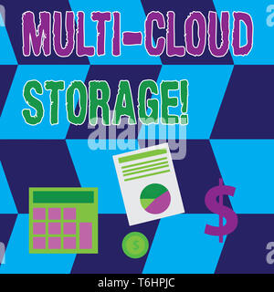 Text sign showing Multi Cloud Storage. Business photo text use of multiple cloud computing and storage services Computing Dollar Investment in Gold an Stock Photo