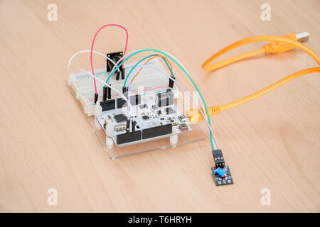 Electronic Board with chips and wires Stock Photo