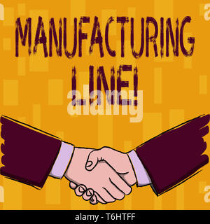 Writing note showing Manufacturing Line. Business concept for set of sequential operations established in a factory Businessmen Shaking Hands Form of  Stock Photo