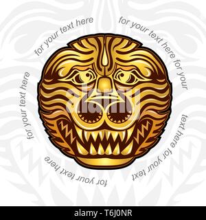background with golden head of lion tiger or dragon Stock Vector