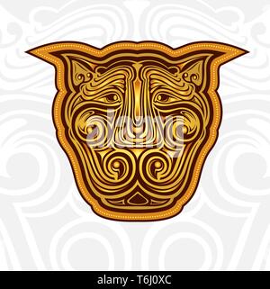 golden lion head label background Stock Vector