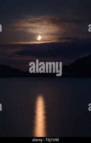 Moonlight on sea. Mljet Island. Saplunara bay. Croatia. Europe. Night seascape. Stock Photo