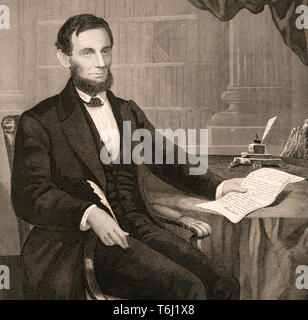 Abraham Lincoln, President of the United States, signing the Emancipation Proclamation on January 1st 1863 Stock Photo