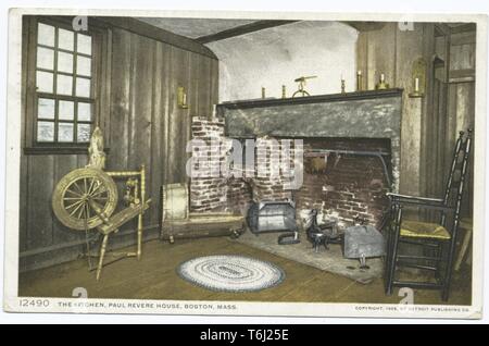 Detroit Publishing Company vintage postcard of the Paul Revere House kitchen in Boston, Massachusetts, 1909. From the New York Public Library. () Stock Photo