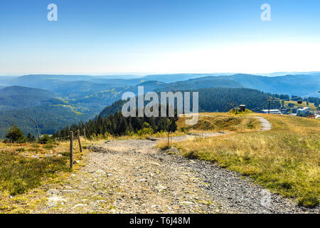 panorama of the mountain Feldberg, seen downwards to the community Feldberg, High Black Forest, Germany, footpath to the Seebuck Stock Photo