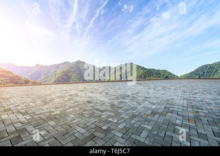 Empty floor and green mountain natural landscape Stock Photo