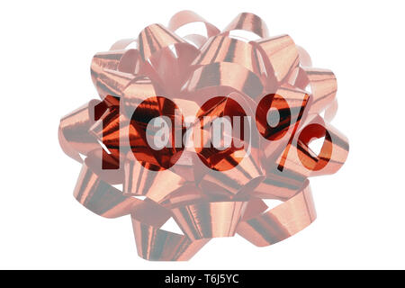 Red gift ribbon in closeup with highlighted text 100% Stock Photo